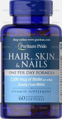 Формула для волосся, шкіри, нігтів, Hair, Skin & Nails, Puritan's Pride, 1 в день, 60 капсул