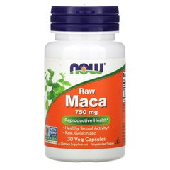 Необработанная мака, Raw Maca, Now Foods, 750 мг, 30 вегетарианских капсул