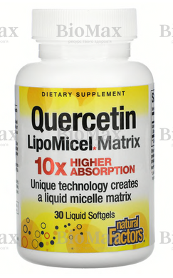 Кверцетин в мицеллярной форме, Quercetin LipoMicel Matrix, Natural Factors, 30 гелевых капсул