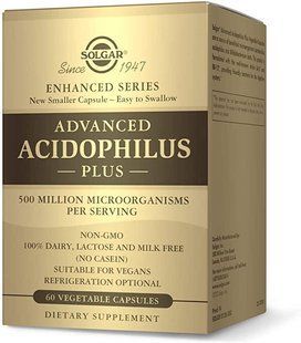 Пробіотики, Advanced Acidophilus, Solgar, 500 млн КУО, 60 капсул