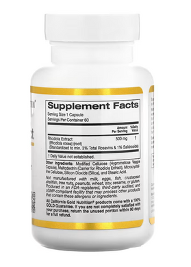 Экстракт родиолы, Rhodiola Extract, California Gold Nutrition, 500 мг, 60 капсул