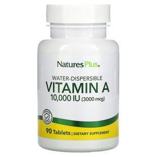 Вітамін А, Vitamin A, Nature's Plus, водорозчинний, 10000 МО (3000 мкг), 90 таблеток