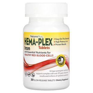 Залізо та поживні речовини для здоров'я еритроцитів, Iron with Essential Nutrients, Hema-Plex, NaturesPlus, 30 таблеток із уповільненим вивільненням
