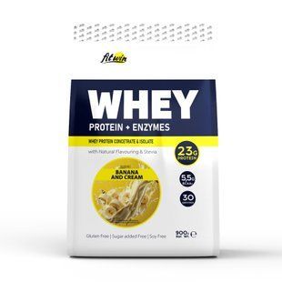 Сывороточный протеин с ферментами, Whey Protein + Enzymes, FitWin, вкус банана со сливками, 900 г