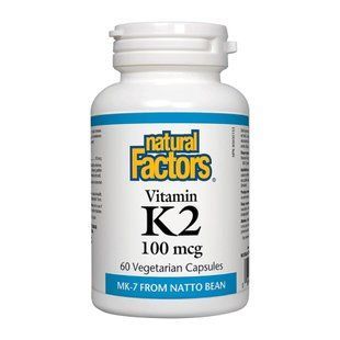 Вітамін K2, Vitamin K2, Natural Factors, MK-7 з бобів натто, 100 мкг, 60 вегетаріанських капсул
