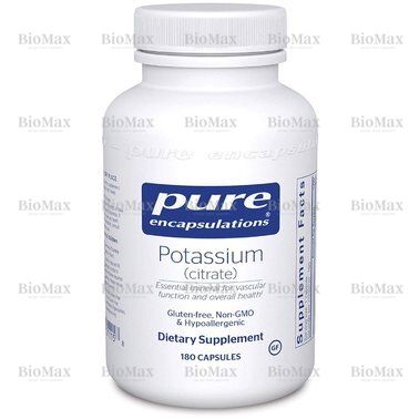 Калій цитрат, Potassium citrate, Pure Encapsulations, 200 мг, 180 капсул