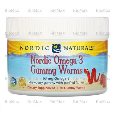 Рыбий жир, Омега-3 для детей (клубника), Omega-3 Gummy, Nordic Naturals, 30 желе в форме червячков