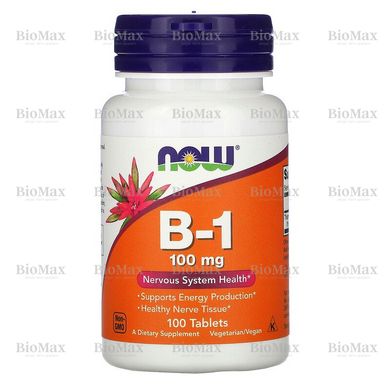 Вітамін B1, Тіамін, Vitamin B1, Now Foods, 100 мг, 100 таблеток
