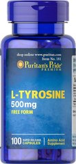 Тирозин, L-Tyrosine, Puritan's Pride, 500 мг, 100 капсул