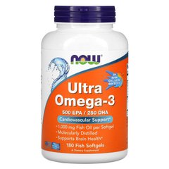 Ультра Омега-3, Ultra Omega-3,  Now Foods, 500 ЕПК / 250 ДГК, 180 капсул