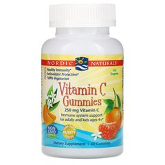 Вітамін С жувальний, Vitamin C Gummies, Nordic Naturals, мандарин, 250 мг, 60 цукерок