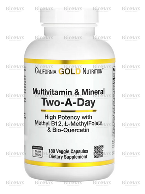 Мультивітаміни для щоденного прийому, Multivitamin and mineral Two-a-day, California Gold Nutrition, 180 капсул