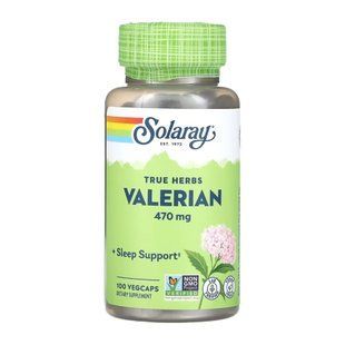 Валериана, Valerian, Solaray, True Herbs, корень, 470 мг, 100 вегетарианских капсул