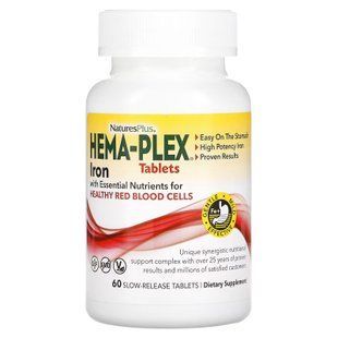 Залізо та поживні речовини для здоров'я еритроцитів, Iron with Essential Nutrients, Hema-Plex, NaturesPlus, 60 таблеток із уповільненим вивільненням
