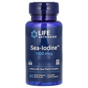 Йод, Sea-Iodine, Life Extension, 1000 мкг, 60 вегетаріанських капсул
