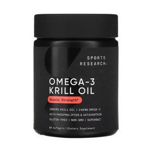 Олія криля, Omega-3 Krill Oil, Sports Research, Superba 2&trade;, 1000 мг, 60 гелевих капсул