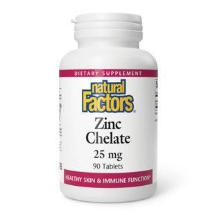 Цинк хелат, Zinc Chelate, Natural Factors, 25 мг, 90 таблеток