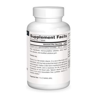 Вітамін Е (D-альфа-токоферилсукцинат), Vitamin E, Source Naturals, 400 МО, 50 таблеток