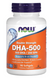 Омега 3, DHA-500 (Докозагексановая Кислота), Now Foods, 90 капсул