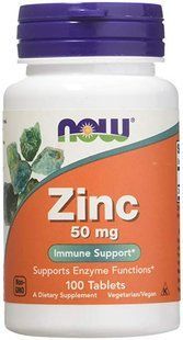 Цинк, Zinc, Now Foods, 50 мг, 100 таблеток