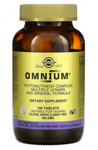Омніум, мультивітаміни та мінерали з комплексом рослинних речовин, Omnium, Phytonutrient Complex, Solgar, 180 таблеток