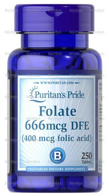 Фолієва кислота, Folic Acid, Puritan's Pride, 400 мкг, 250 таблеток