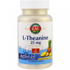 L-теанин, L-Theanine, KAL, 25 мг, 120 микро таблеток со вкусом ананаса