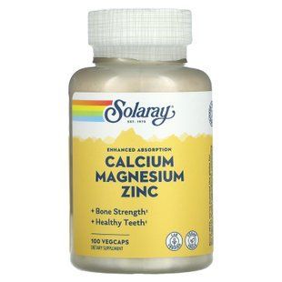 Кальцій, магній і цинк, Calcium, Magnesium, Zinc, Solaray, 100 вегетаріанських капсул