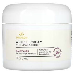 Крем для обличчя, Wrinkle Cream With DMAE & CoQ10, Swanson, від зморшок, з ДМАЕ та коензимом Q10, 59 мл