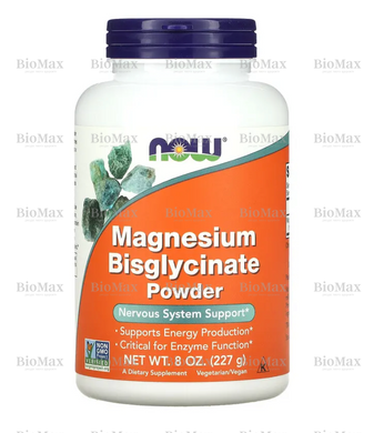 Магний бисглицинат, Magnesium Bisglycinate, Now Foods, порошок, 250 мг 227 г порошку