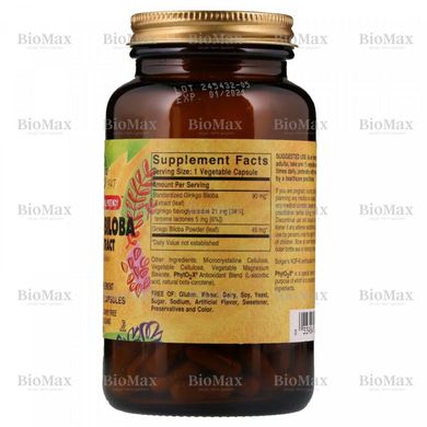 Гинкго Білоба, Ginkgo Biloba, Solgar, екстракт листя, 135 мг, 180 капсул