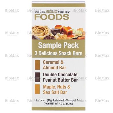 Перекус, упаковка зі снек-батончиками, California Gold Nutrition, 3 батончика по 40 г кожен