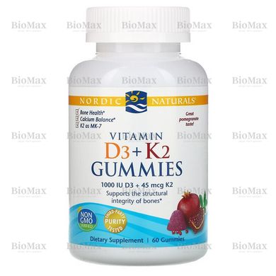 Вітамін Д3 і К2, Vitamin D3 + K2, Nordic Naturals, смак граната, 60 жувальних цукерок