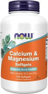 Кальций и магний, Calcium & Magnesium, Now Foods, с витамином D-3 и цинком, 120 гелевых капсул