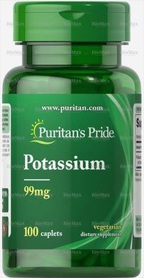 Калій, Potassium, Puritan's Pride, 99 мг, 100 таблеток