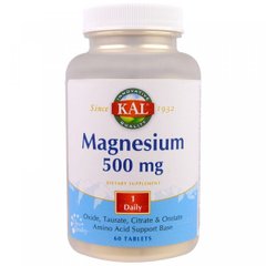 Магний, Magnesium, KAL, 500 мг, 60 таблеток
