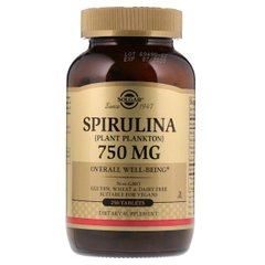 Спирулина, Spirulina, Solgar, 750 мг, 250 таблеток