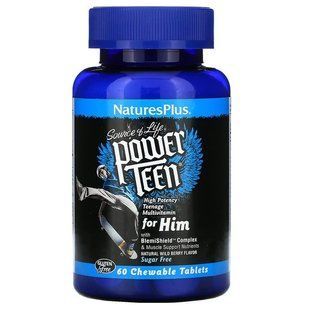 Вітаміни для хлопців, Power Teen For Him, Nature's Plus, Source of Life, ягідний смак, без цукру, 60 таблеток