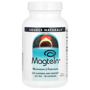Магній L-треонат, Magnesium L-Threonate, Magtein, Source Naturals, 90 капсул