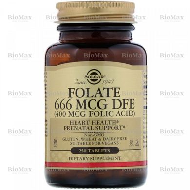 Фолієва кислота, Folic Acid, Solgar, 400 мкг, 250 таблеток