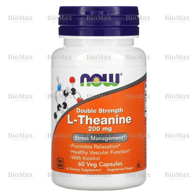 Теанін, L-Theanine, подвійна сила, Now Foods, 200 мг, 60 капсул