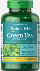 Зеленый чай, Green Tea, Puritan's Pride, стандартизированный экстракт, 315 мг, 200 капсул