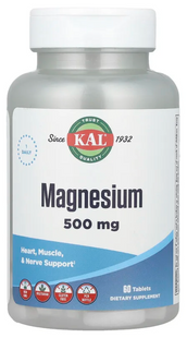 Магній, Magnesium, KAL, 500 мг, 60 таблеток