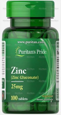 Цинк глюконат, Zinc, Puritan's Pride, 25 мг, 100 таблеток