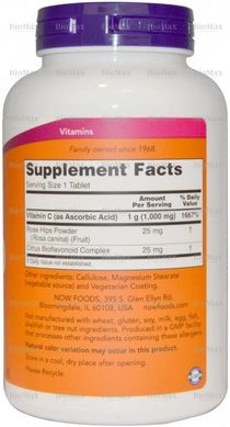 Витамин С с шиповником и биофлавоноидами, Vitamin C-1000, Now Foods, 100 таблеток