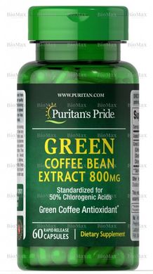 Екстракт зеленої кави в зернах, Green Coffee Bean Extract, Puritan's Pride, 800 мг, 60 капсул