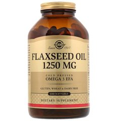 Льняное масло, Flaxseed Oil, Solgar, 1250 мкг, 100 капсул