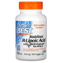 R-липоевая кислота, R-Lipoic Acid, Doctor's Best, 100 мг 180 капсул