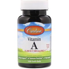 Витамин A, Vitamin A, Carlson Labs, 25000 МЕ, 100 капсул