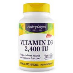 Витамин Д-3, Д3, Vitamin D-3, D3, Healthy Origins, 2400 МЕ, 120 капсул